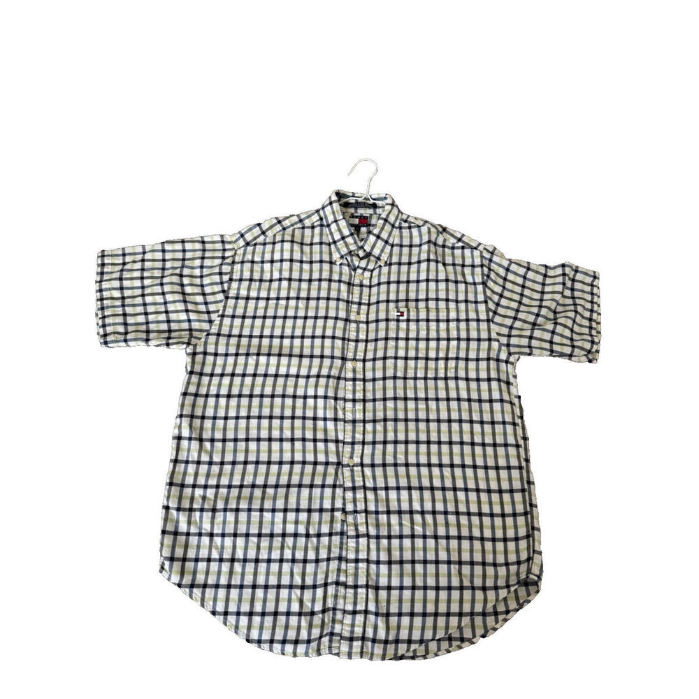 Tommy Hilfiger Button-Down Short Sleeve Shirt with Pocket - White with Stripes
